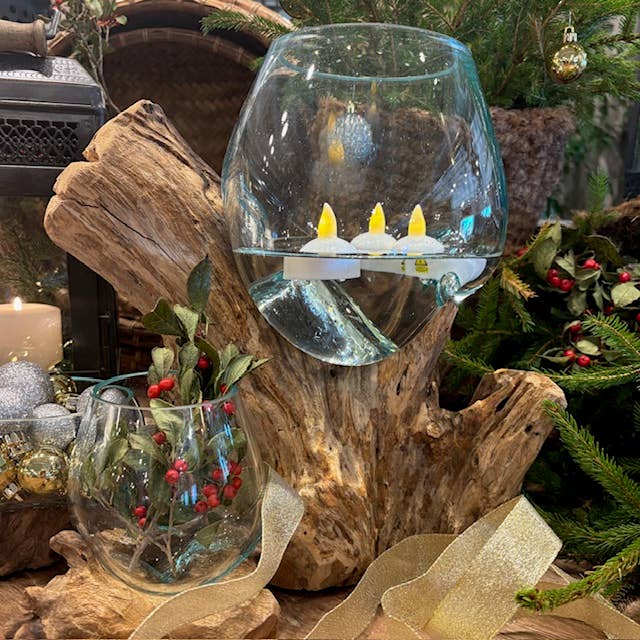 Asia West - Wholesale Terrarium - Hand-Blown Mini Terrarium on Wood  (approx. 6" x 5" x 5")7