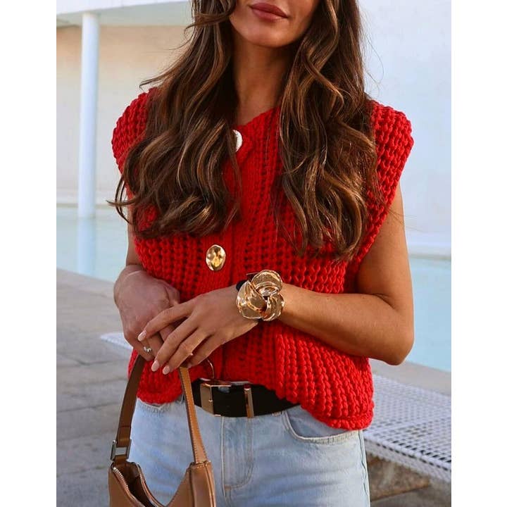 Rosa Clothing - Wholesale Sweater Vest - Women's - Multicolor chunky knitted vest cardigan