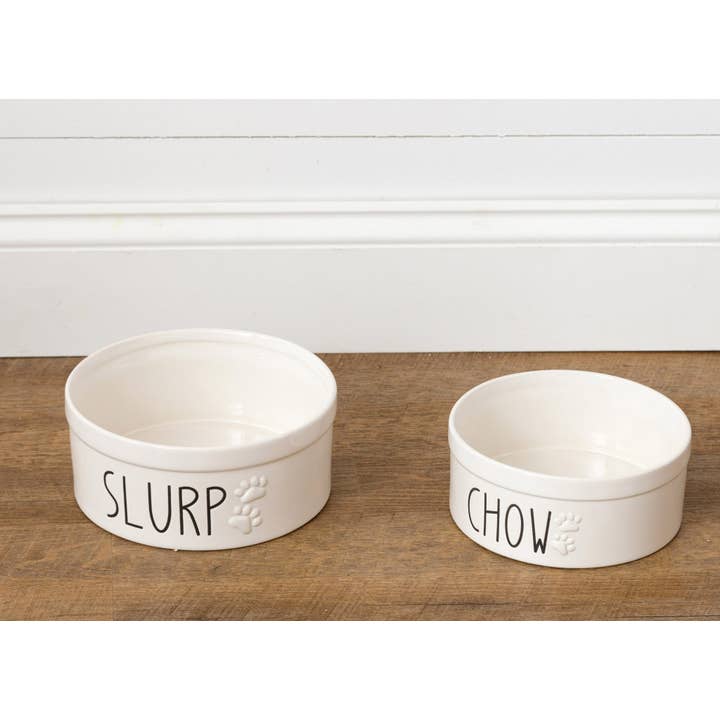 Audrey's Home & Gift - Wholesale Pet Bowl - Cat/Dog - Ceramic Dog Bowls - Slurp And Chow (Set Of 02)