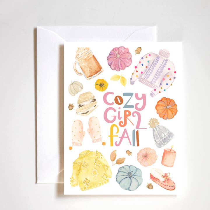 gemütliches Mädchen Herbst Saisonkarte für den Großhandel von Stephanie Tara Stationery