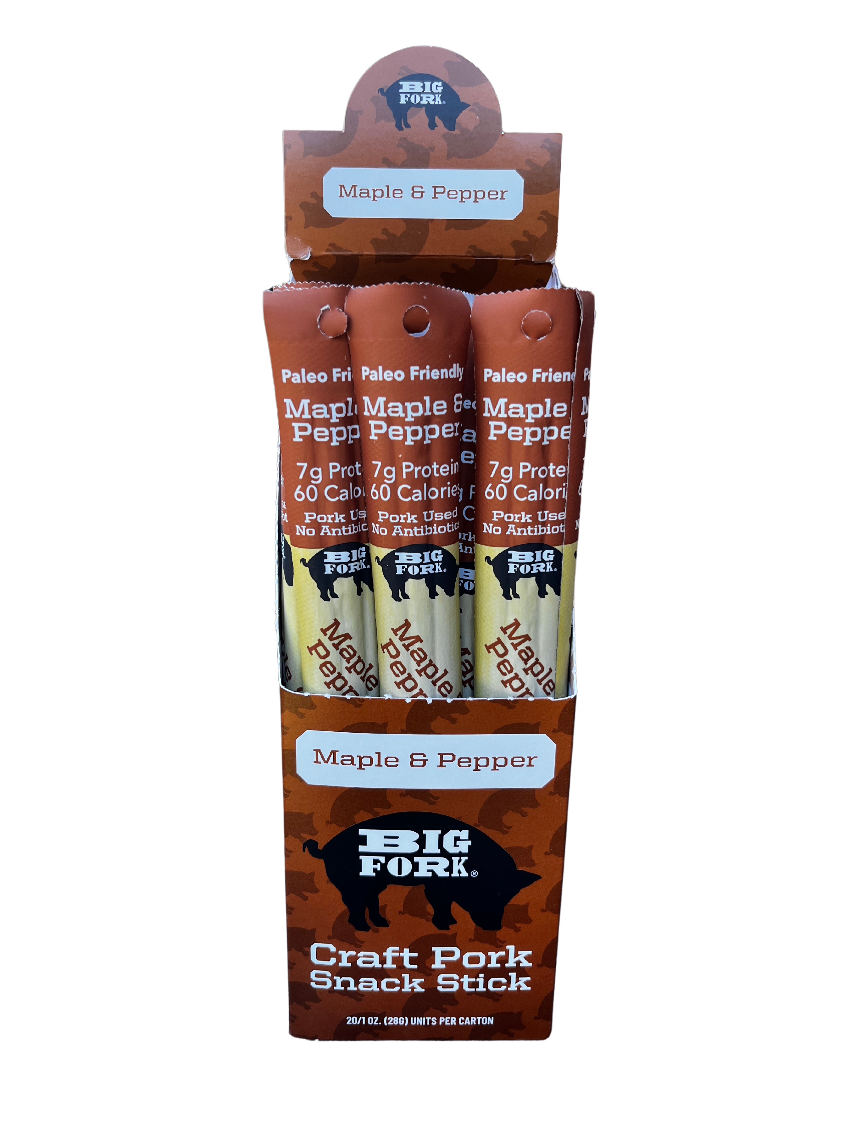 Big Fork – Großhandel Trockenfleisch – Ahorn & Pfeffer Schweine-Snack-Sticks | Keto & Paleo | 0g Zucker1