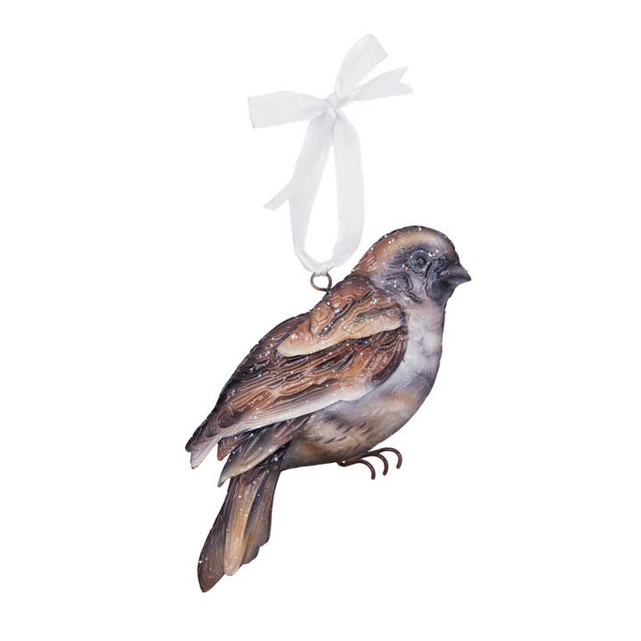 Ornement en métal et capiz Moineau de Noël pour la vente par C&F Home