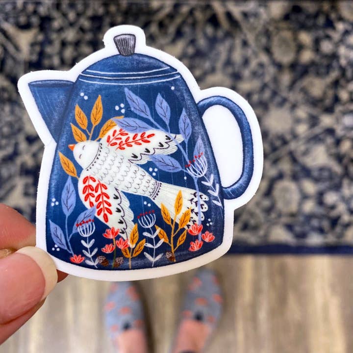 Blue Teapot Sticker for wholesale by Forest & Fauna Paper Co.