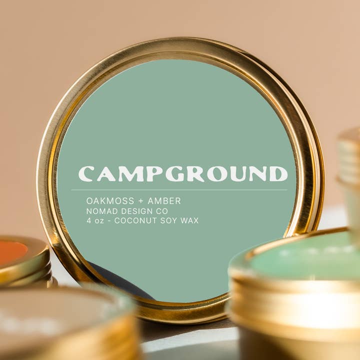 Campground Travel Tin Candle for wholesale by Nomad Design Co