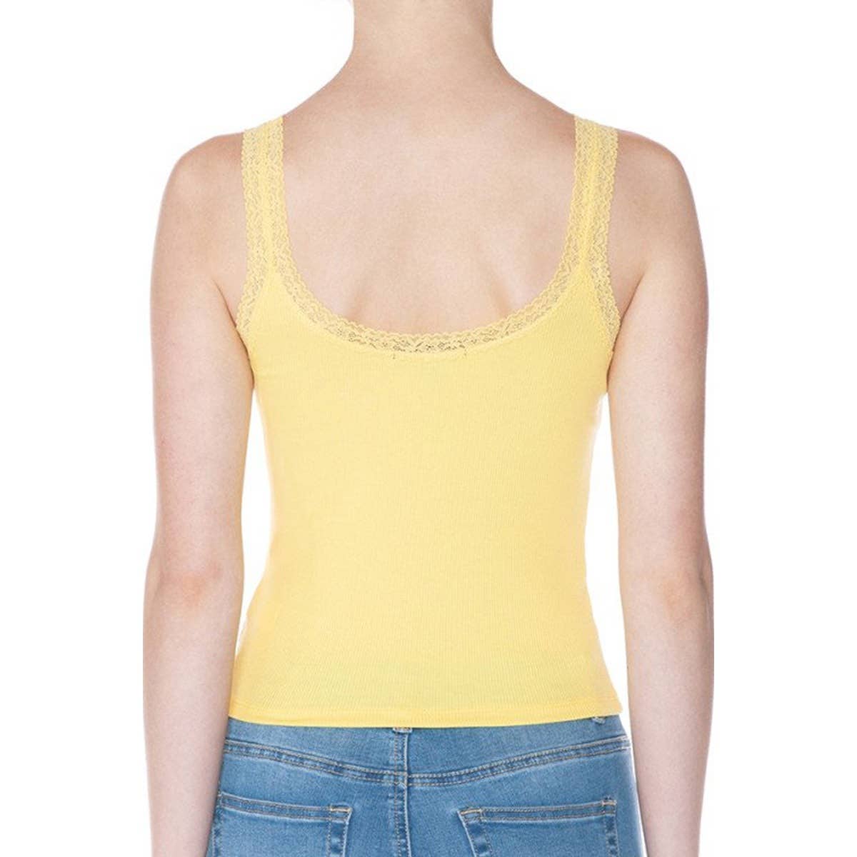 UP CLOTHING - Wholesale Tank Top - Women's - RIBBED V NECK LACE TRIMMED TANK TOP2