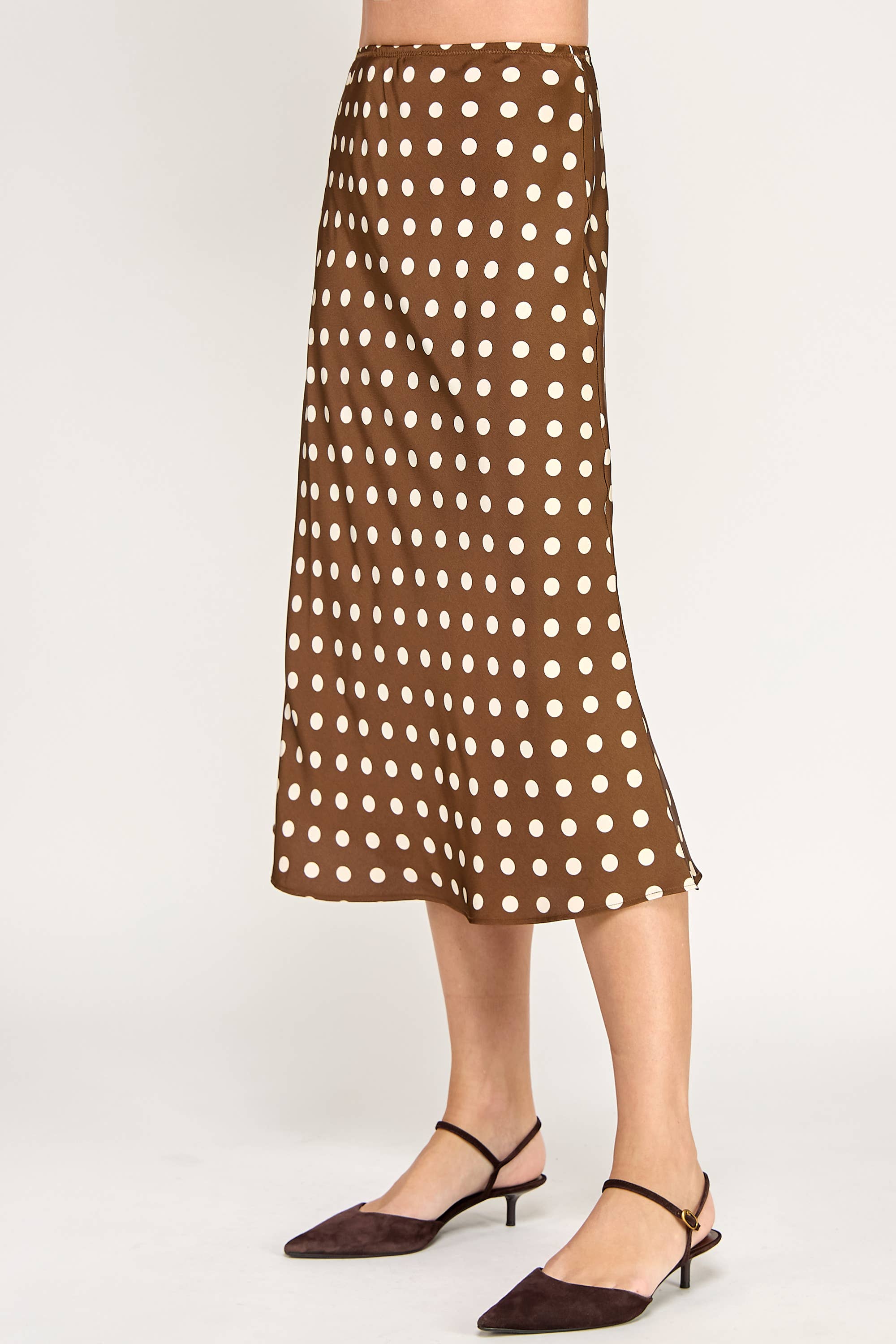 Ellison - Wholesale Skirt - Women's - RS-4238-6 POLKA DOT MIDI SKIRT-COCOA CREAM4