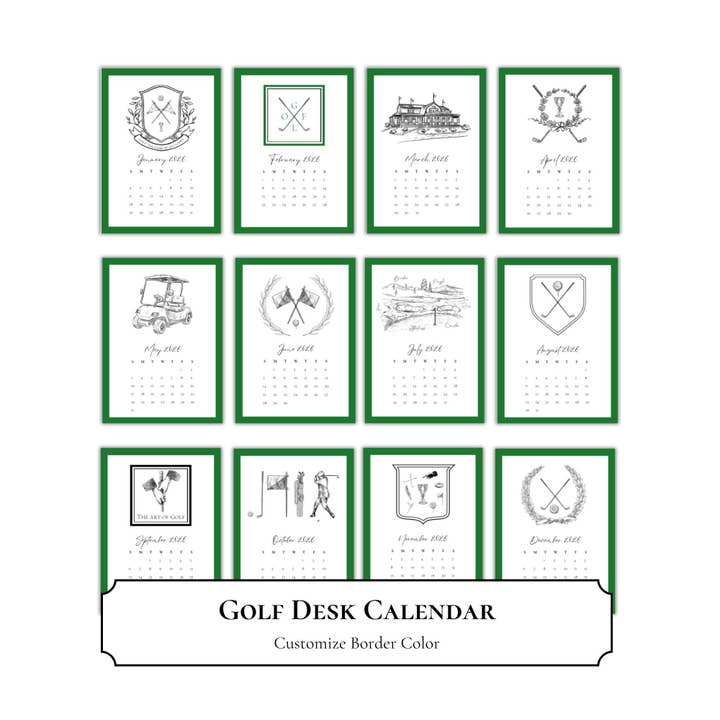 Calendario de Escritorio de Golf | Regalo para Golfista | Personalizar Color del Borde para venta al por mayor de The Winsome Life Stationery
