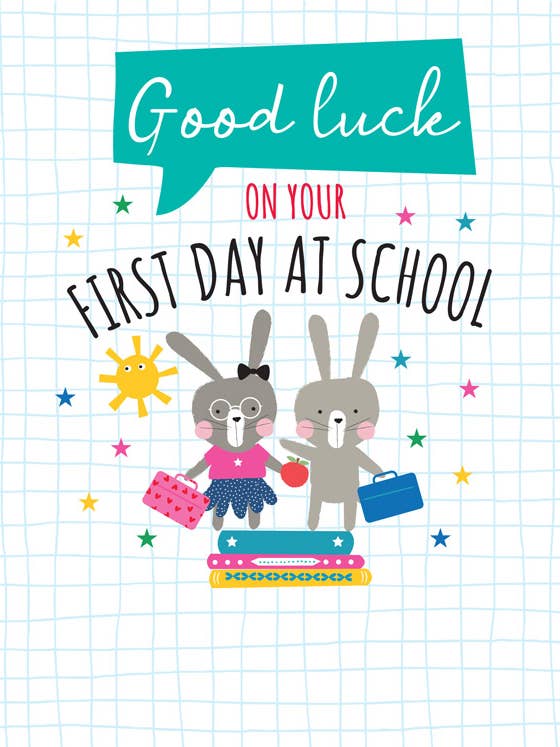 Exam Congratulations Card, First Day At School, Bunnies for wholesale by Piccadilly Greetings