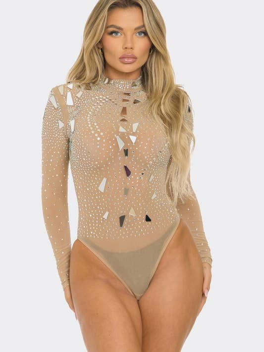 BBS62711 Bodysuit med strass och spegeldekorationer för wholesale av BANJUL