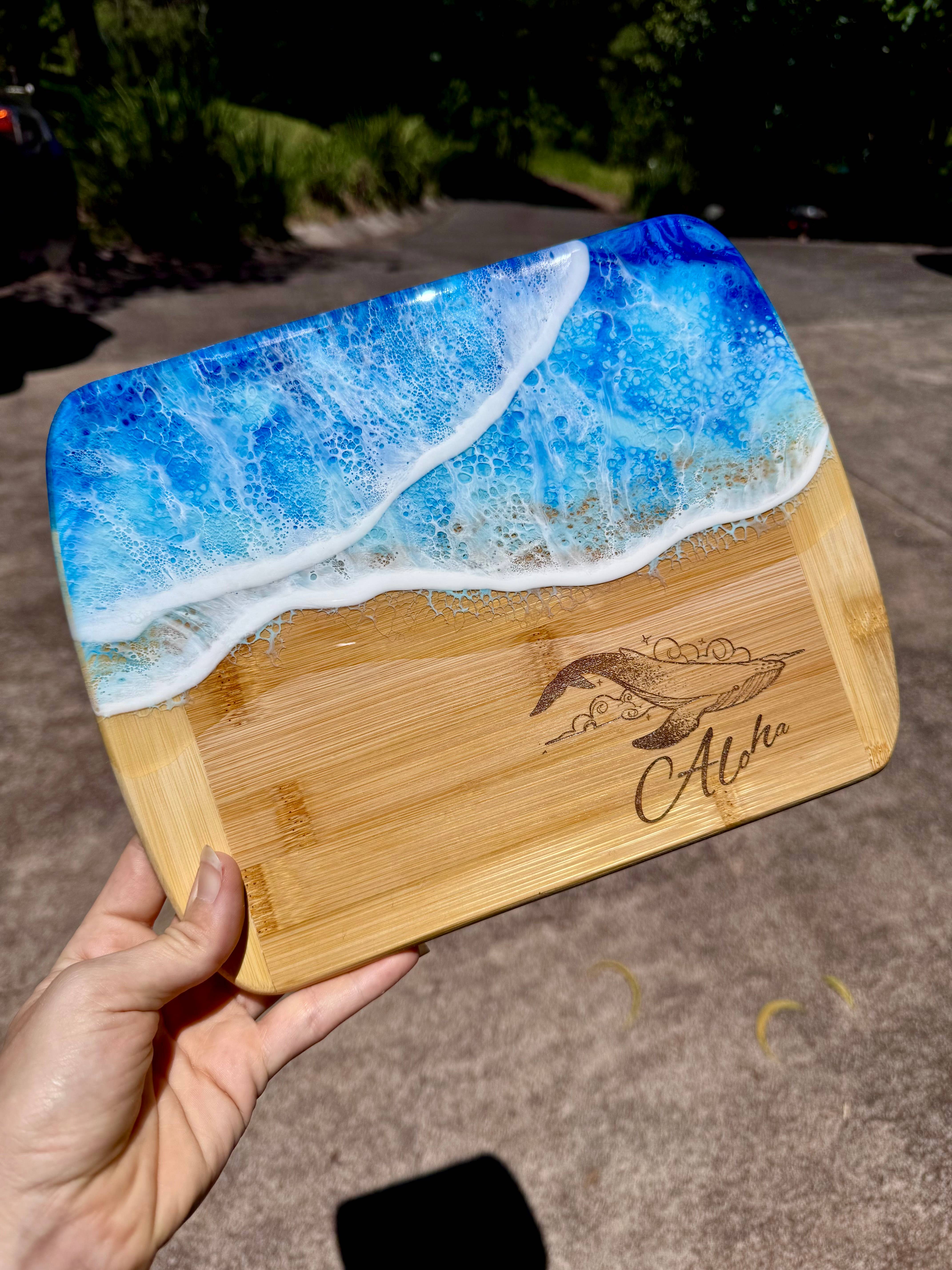 TBM Creations LLC - Wholesale Cheese Board - Whale Aloha Ocean Charcuterie board | Resin Cheese board4
