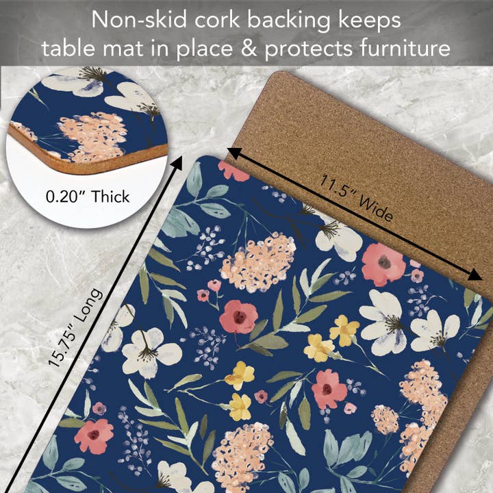 CounterArt/Highland Home/Thirstystone/CoasterStone – wholesale Placemat – "Blue Multi-Floral " Boxed 4-Pack Hardboard Table Mats