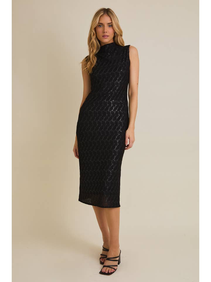 Black MOCK NECK SLEEVELESS MIDI DRESS for wholesale on Faire1