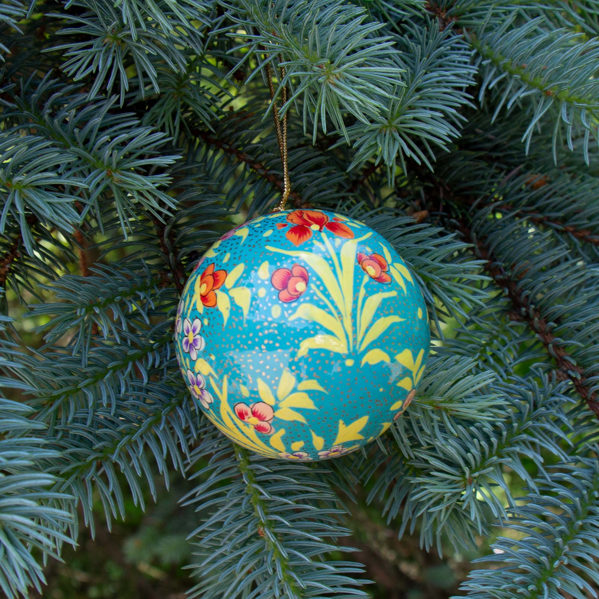 Global Crafts - Wholesale Ornament - Handpainted Ornament Teal with Peony Flowers1