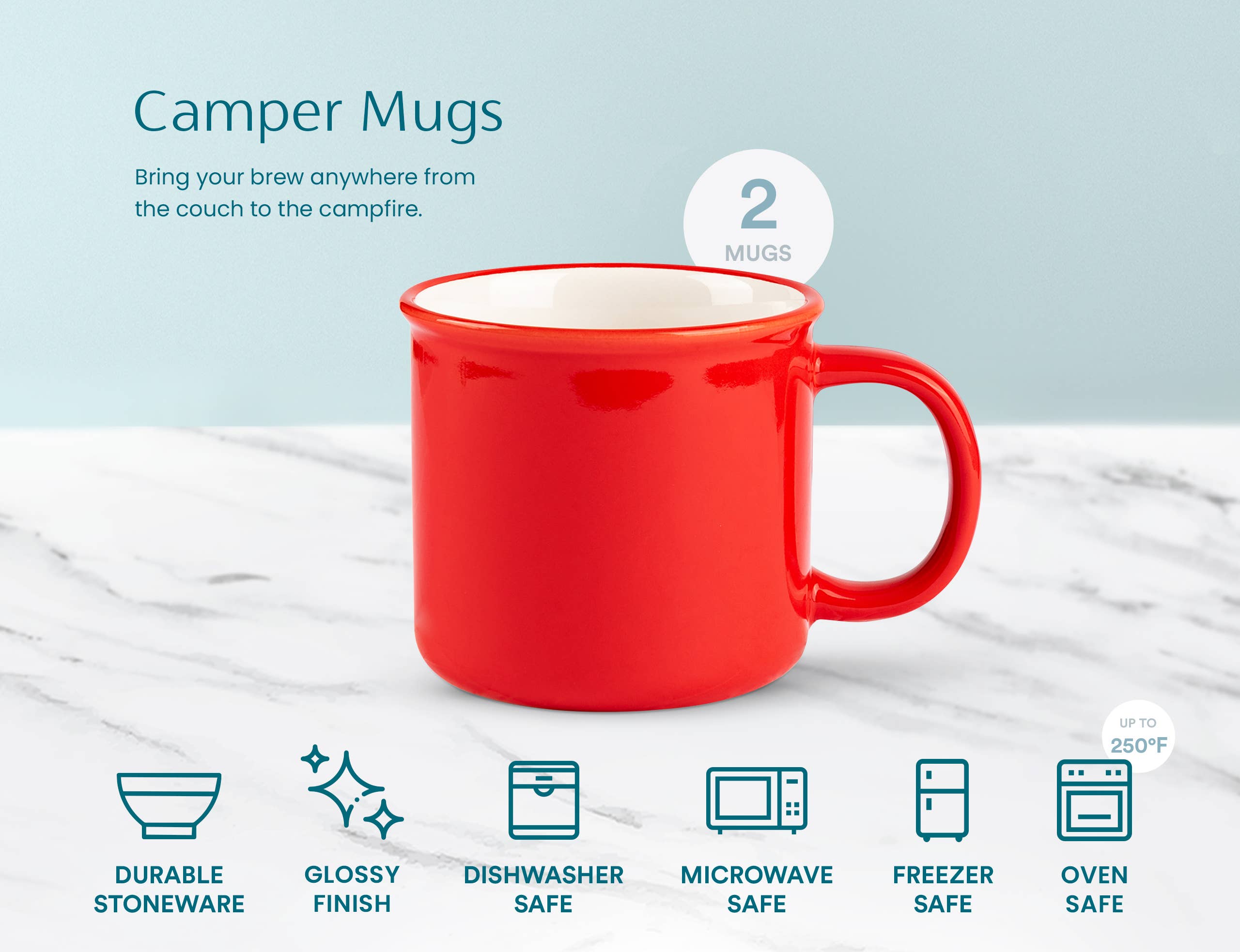 Kook - Wholesale Coffee Mug - Kook Ceramic Camper Mugs, 14 oz, Navy Blue, Set of 23