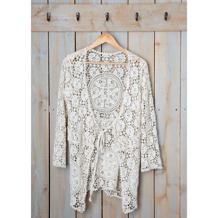 Ivory Cotton Crocheted Shawl, Wrap or Beach Cover-up for wholesale on Faire