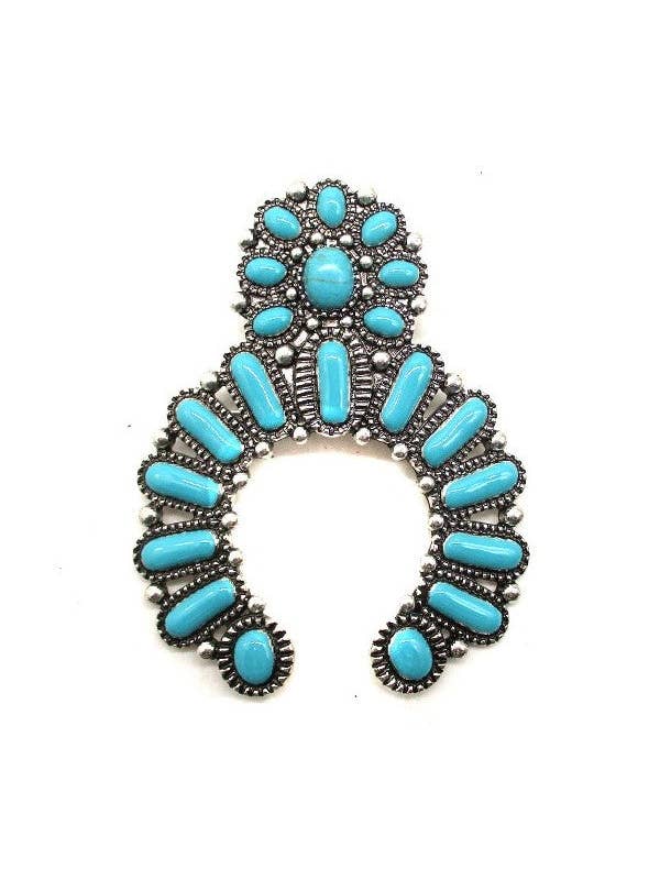 WESTERN SQUASH BLOSSOM TURQUOISE HAT PIN for wholesale by Snowing West