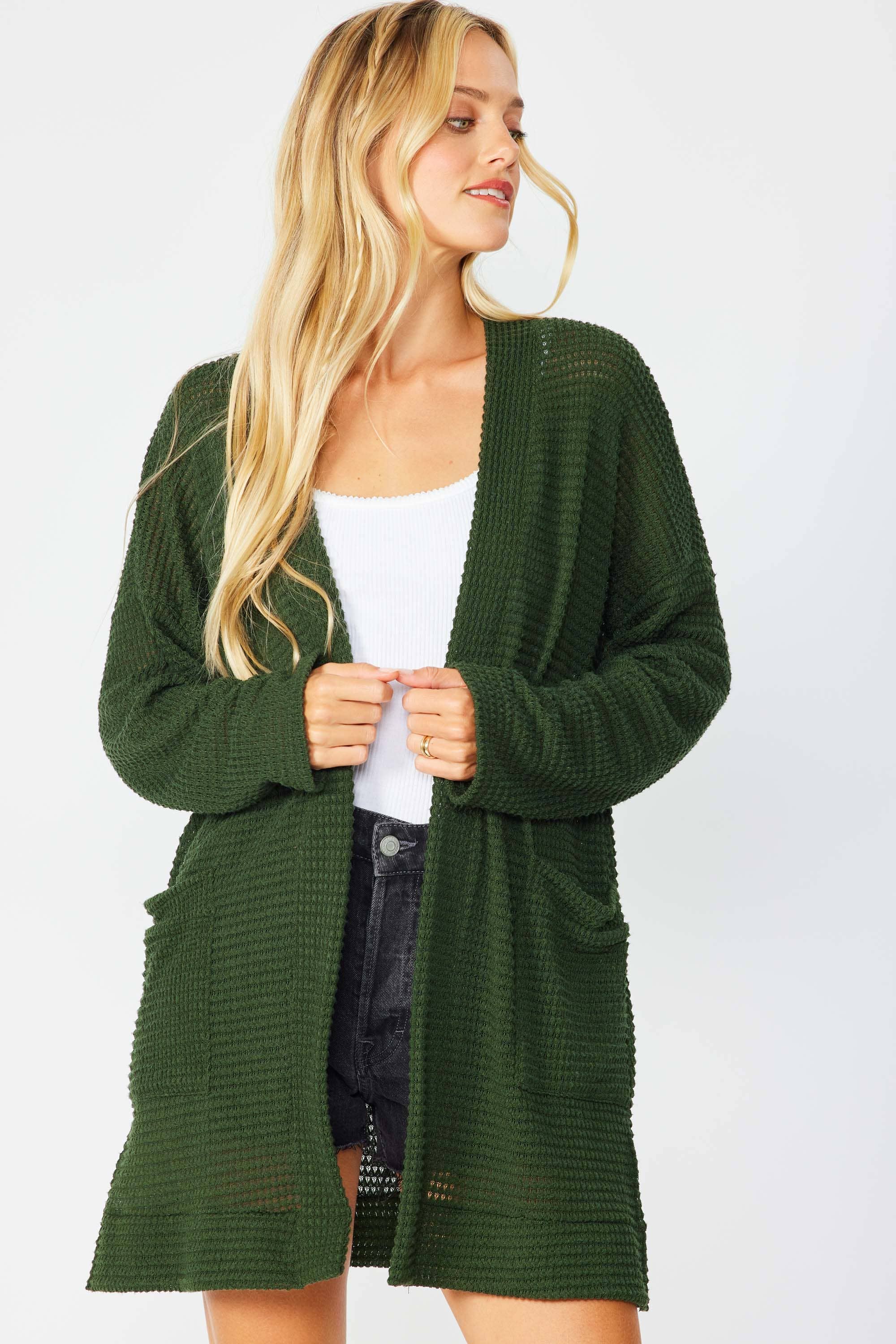 FSL Apparel - Wholesale Cardigan - Women's - SJ1005 - WAFFLE KNIT OPEN FRONT CARDIGAN WITH POCKETS27