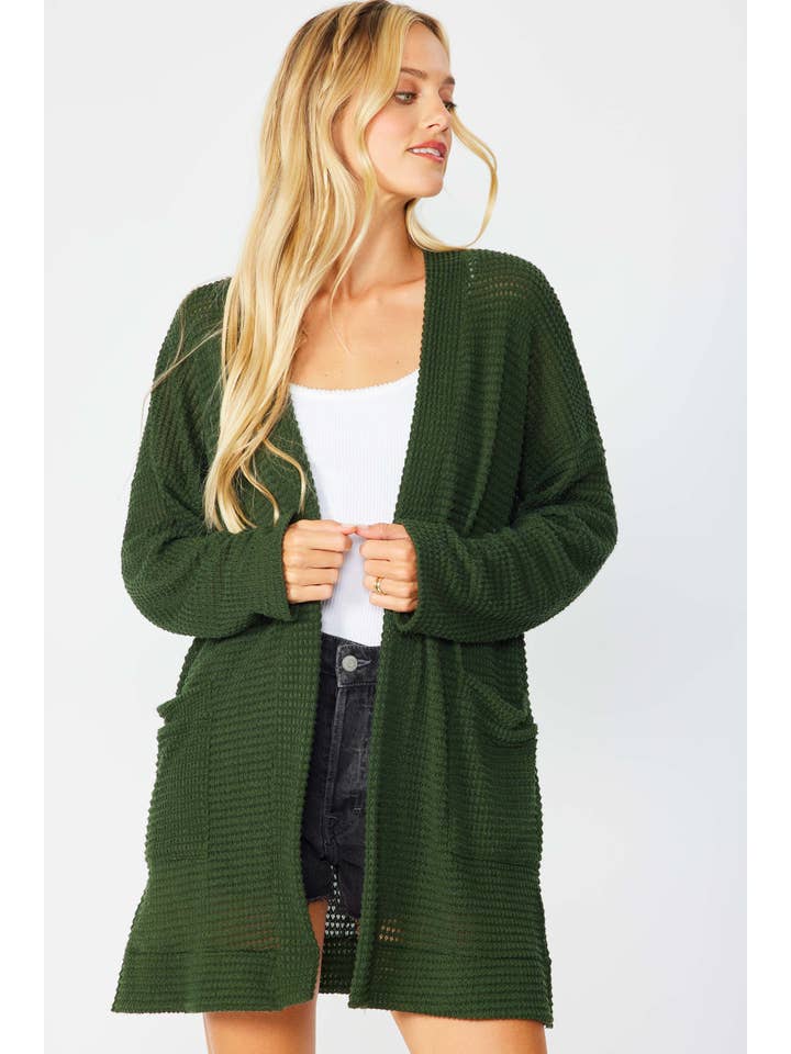 FSL Apparel - Wholesale Cardigan - Women's - SJ1005 - WAFFLE KNIT OPEN FRONT CARDIGAN WITH POCKETS27