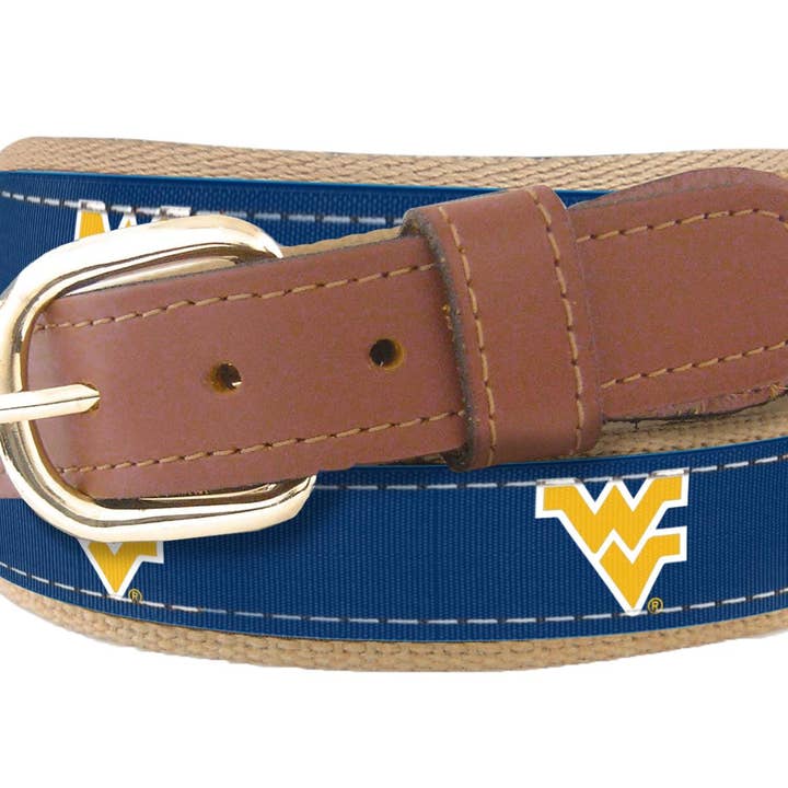 West Virginia Mountaineers Men's Collegiate Woven Ribbon Belt. for wholesale by Zep-Pro