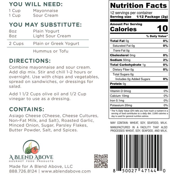 A Blend Above - Wholesale Dip - Asiago Roasted Garlic Dip Mix1