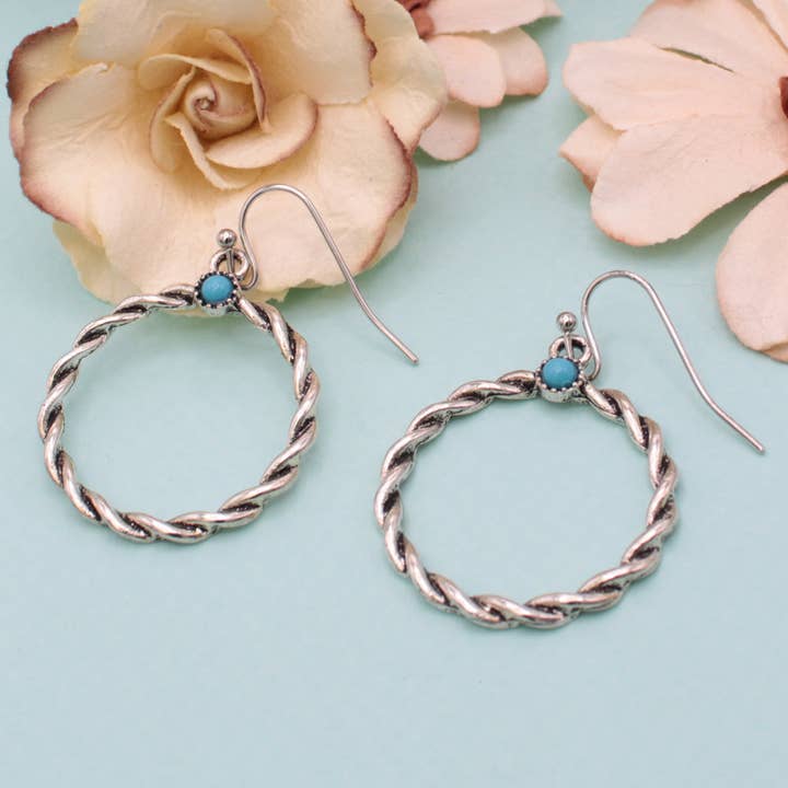 Twisted Sølv Cirkel Turkis Øreringe for engroshandel hos ZAD