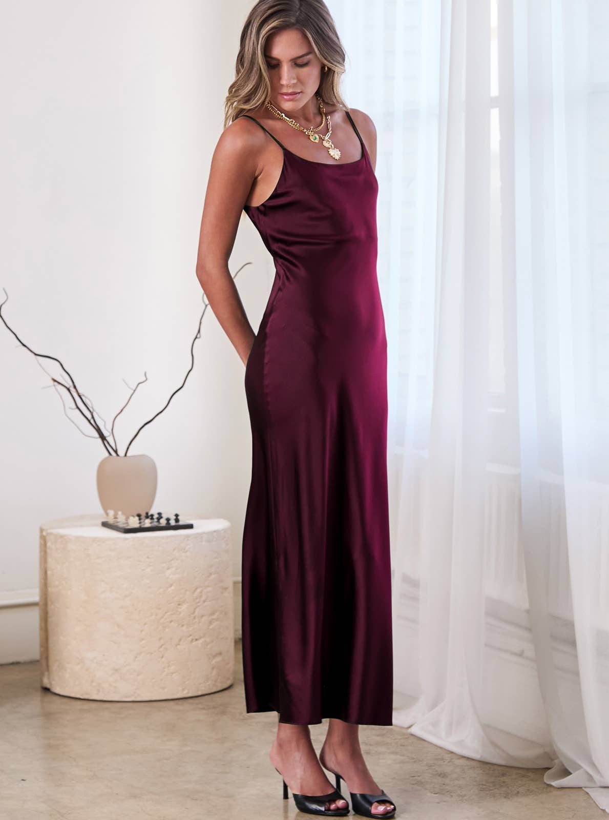 Current Air - Venta al por mayor Vestido - Mujer - Vestido midi de tirantes 100% seda5