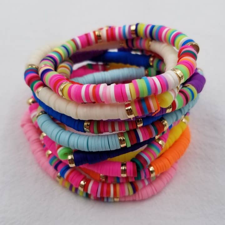 Ensemble de bracelets étirables Heishi colorés pour l'été pour la vente par ENA Jewelry