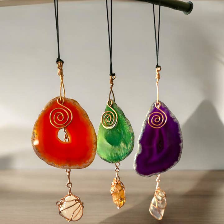 Well Fed Wolf L.L.C. - Wholesale Suncatcher - Handcrafted CopperWire-Wrapped Crystal Stone Window Hangings11