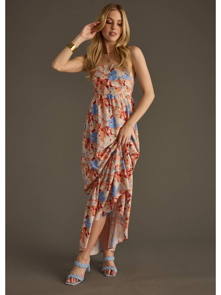 Panache Apparel Co. – Engroshandel Kjole - Dame – Orange & blå blomstret maxikjole4