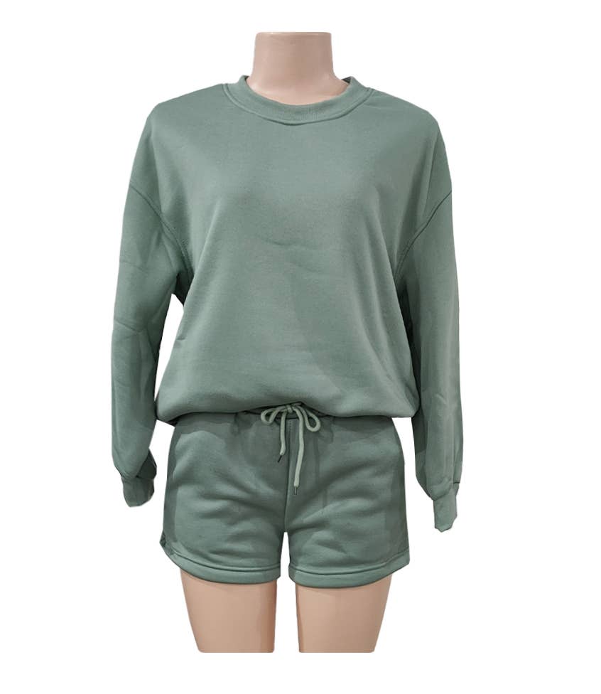 Rosa Clothing - Wholesale Lounge Set - Women's - Loose Casual Crewneck Sweatshirt Shorts Set1