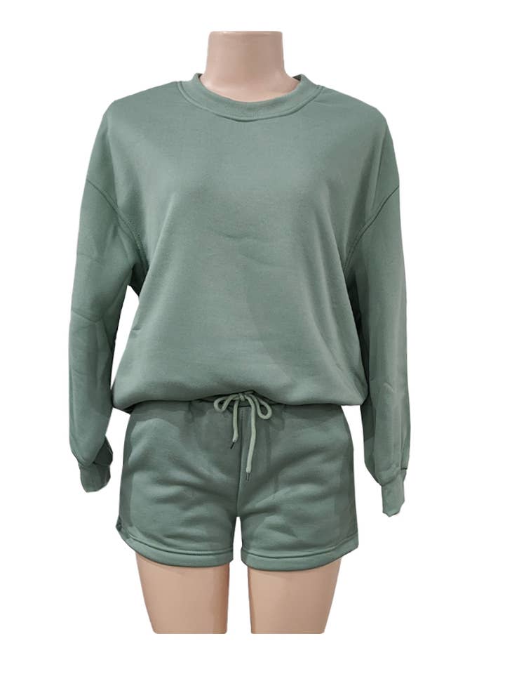 Rosa Clothing - Wholesale Lounge Set - Women's - Loose Casual Crewneck Sweatshirt Shorts Set1