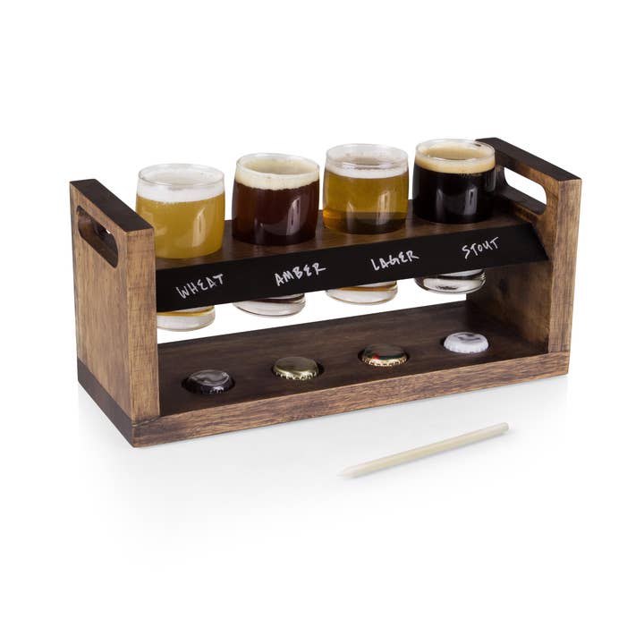 Acacia Wood Craft Beer Flight - Beverage Sampler Glass Gift Set for wholesale on Faire1