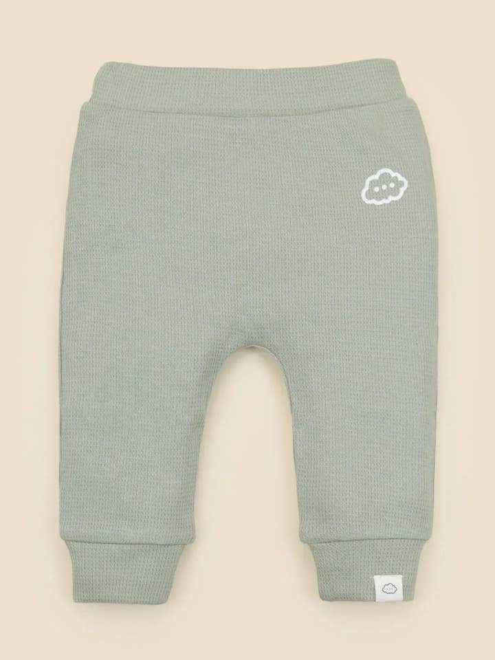 Leggings en coton biologique gaufré - Vert sauge pour la vente par Lūmmi in Colour Babywear