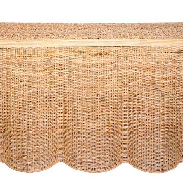 Extra Large Scalloped Wicker Console Table for wholesale by The Enchanted Home