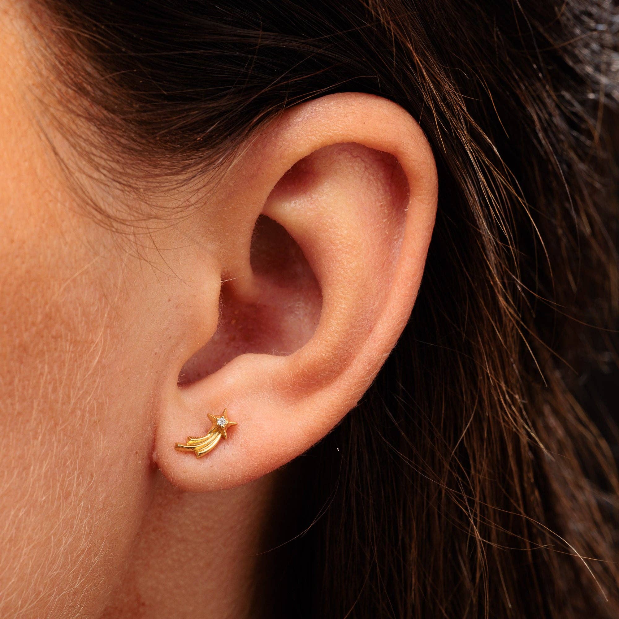 Scream Pretty - Recycled Sterling Silver Jewellery – wholesale Enkelt örhänge – Gnistrande Skjutstjärna Helix Platt Baksida Örhänge (Enkelt Örhänge)2