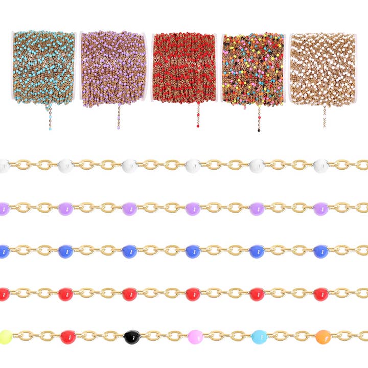 WJW - Wholesale Craft Supplies - 18K Gold PVD Stainless Steel Beaded Chain - By The Foot / SPL1015