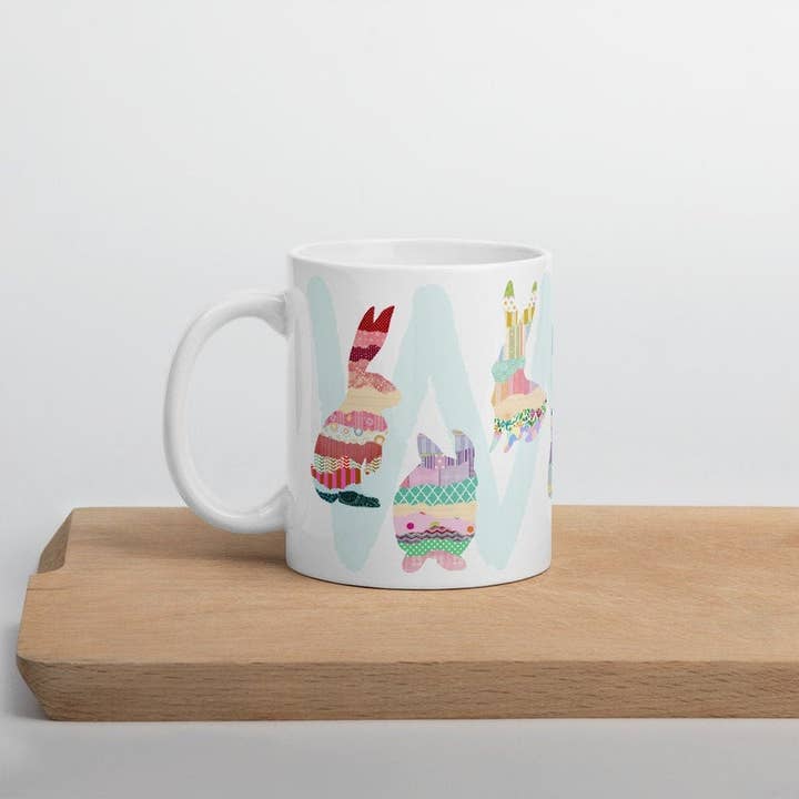 Birthday Cake Paper Collage Bunnies Coffee Mug for wholesale by RiverWood Forest