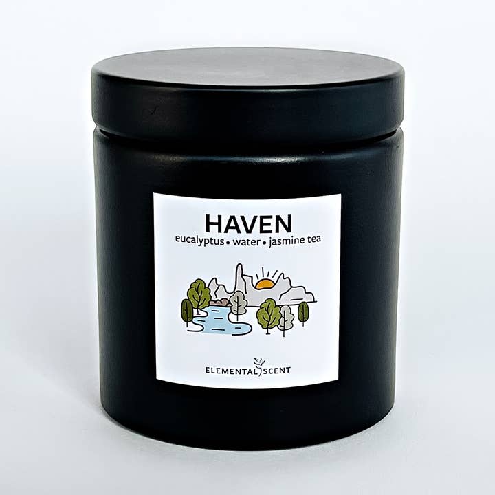 Haven 11 oz Soy Candle - Matte Black Tin for wholesale by Elemental Scent
