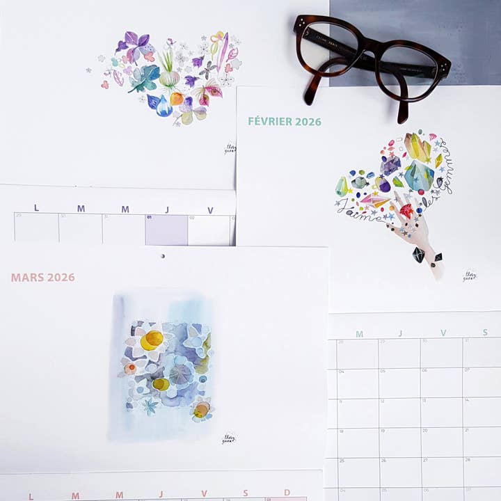 Thévy Guex - Wholesale Calendar - 2026 wall calendar watercolor illustration A3 format1