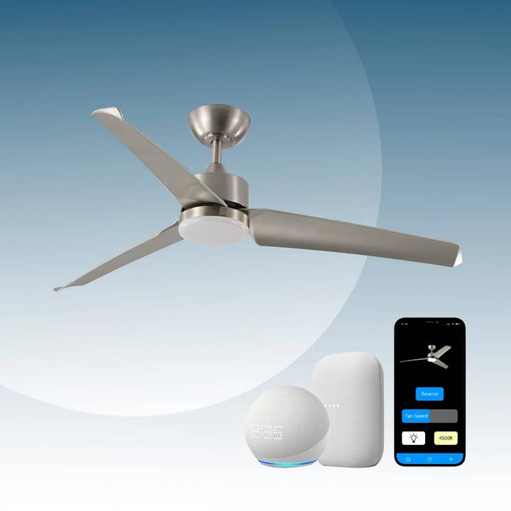 Promounts - Wholesale Ceiling Fan - ProMounts 52 in. WiFi 3-Blade Smart Ceiling Fan with Reversible Motor, 6 Speeds and 3 Color Temperatures, App Control, Satin Nickel0