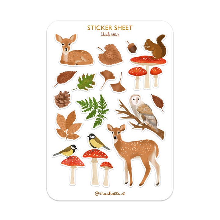A6 sticker sheet/sticker sheet - autumn/fall - deers/mushrooms for wholesale by Muchable