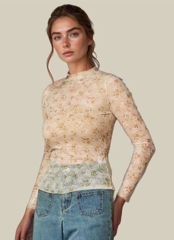 Davi & Dani – Engroshandel Strikket top - Dame – LØS SKILDPADDEHALS BLONDE MESH BLONDE GENNEMSIGTIG TOP12