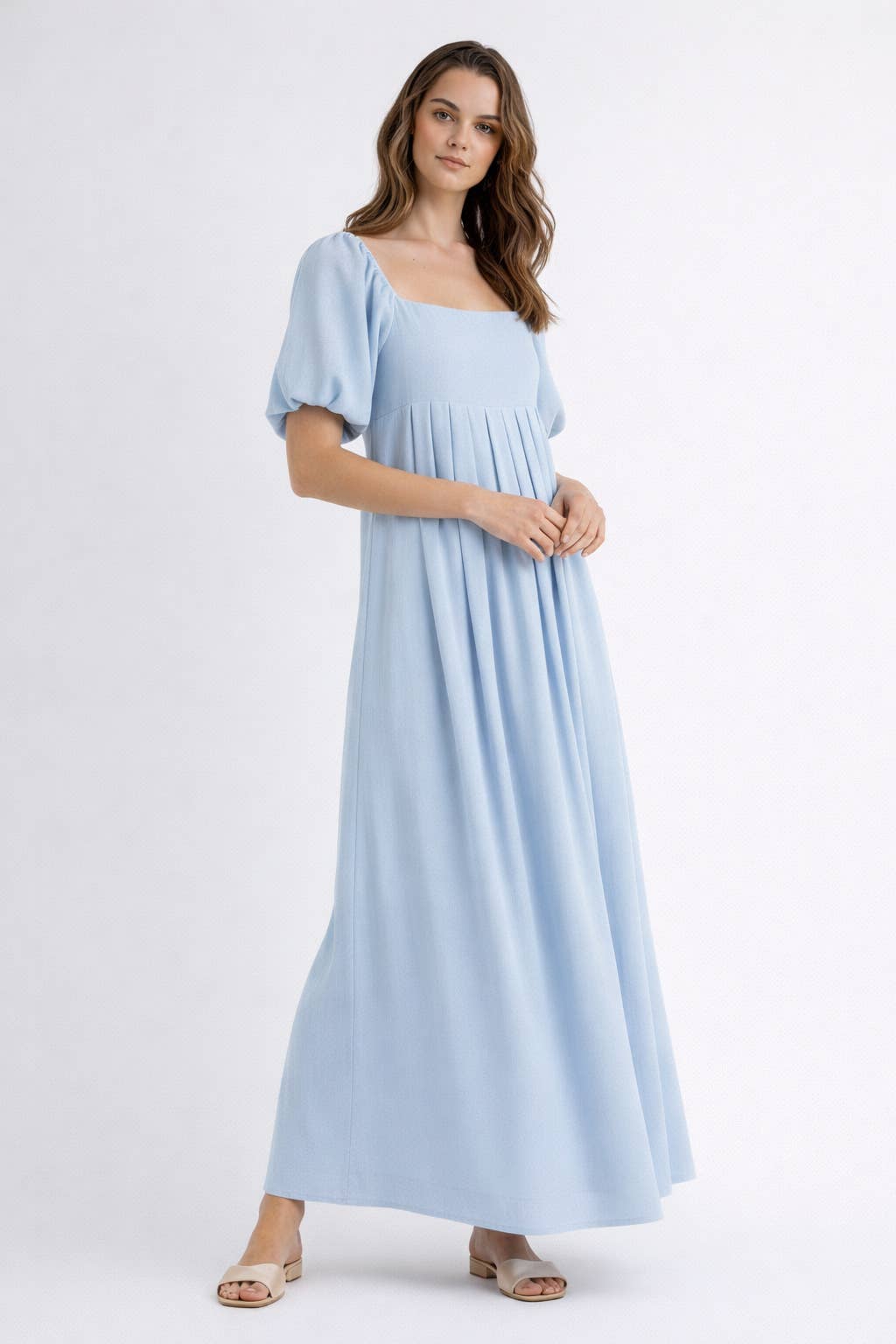 Endless Blu - Wholesale Dress - Women's - ND0084  Square Neck Puff-Sleeve Maxi Dress15