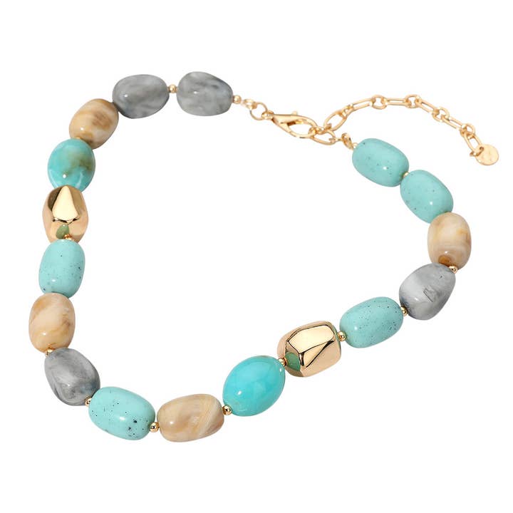 Sensibling Corp. - Wholesale Beaded/pearl necklace - Chunky Marbled Resin Metal Pebble Beaded Necklace3