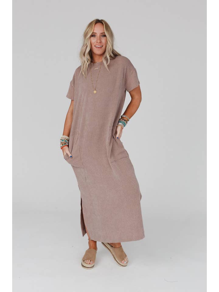 Three Bird Nest - Wholesale Dress - Women's - Easy Days Maxi Slit Tee Dress - Acorn