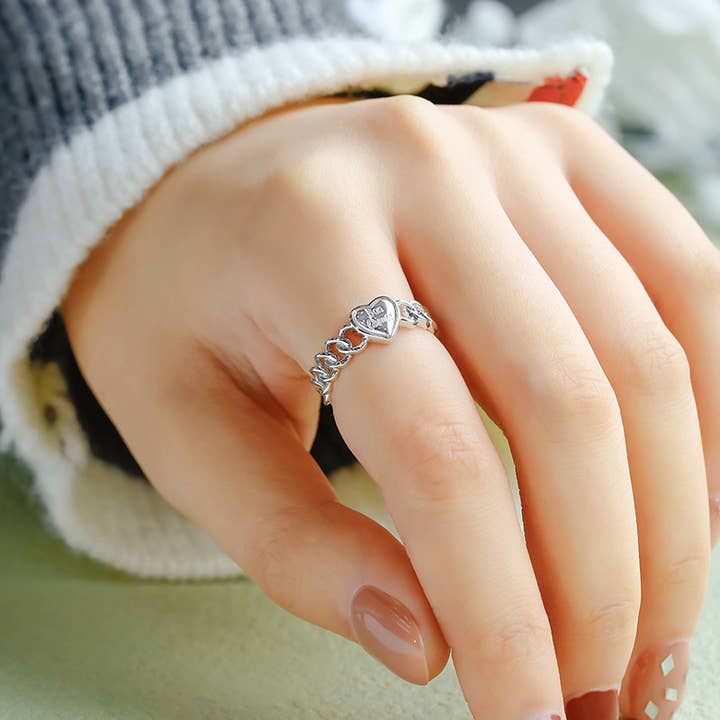Gioiellin - S925 Silver Jewelry - Wholesale Band/Stacked Ring - S925 Silver 3D Heart Shaped Lucky Letter Ring