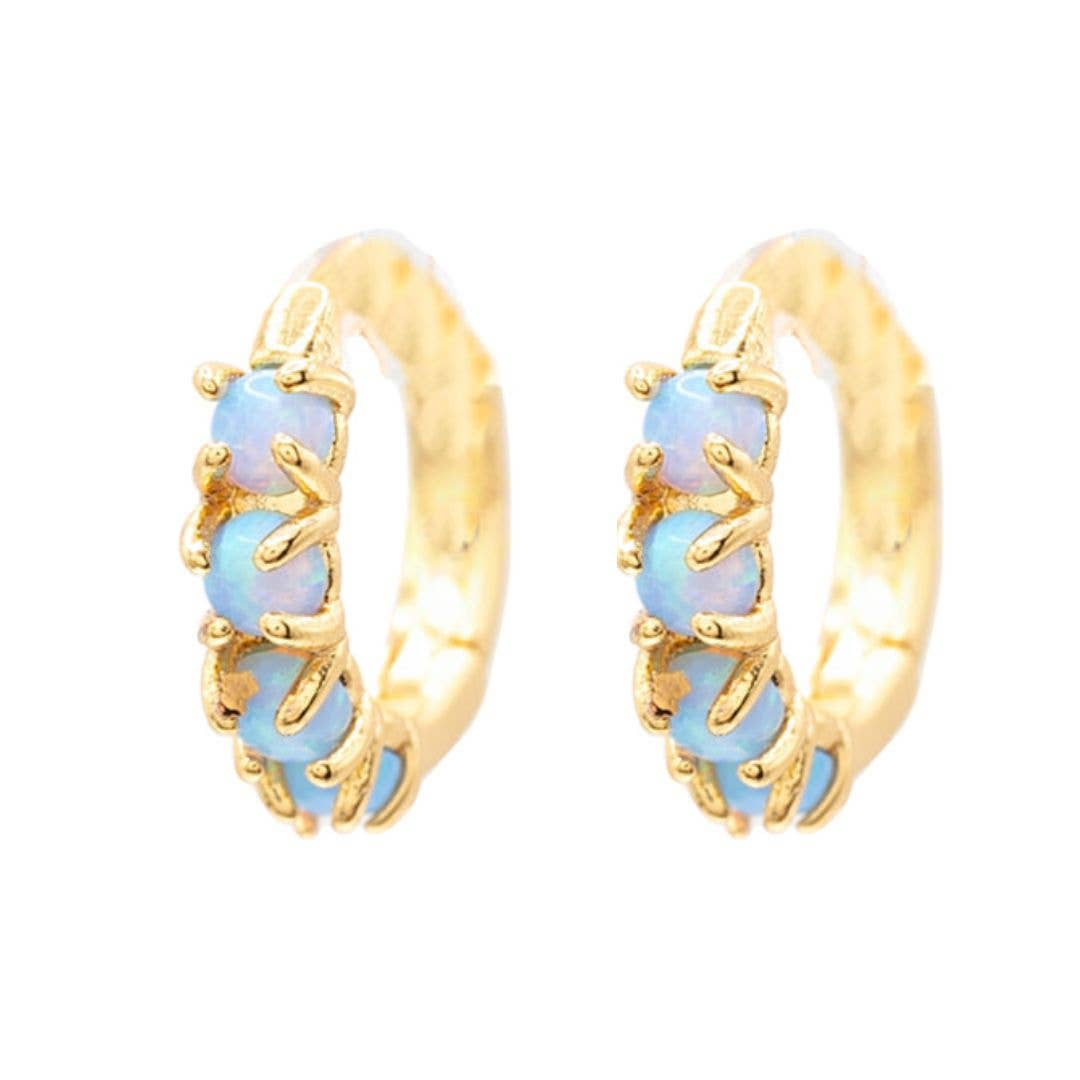Rebecca Accessories LLC - Wholesale Huggie Earrings - Blue or White Opal Huggie Hoop Earring Gemstone Gift Giving0