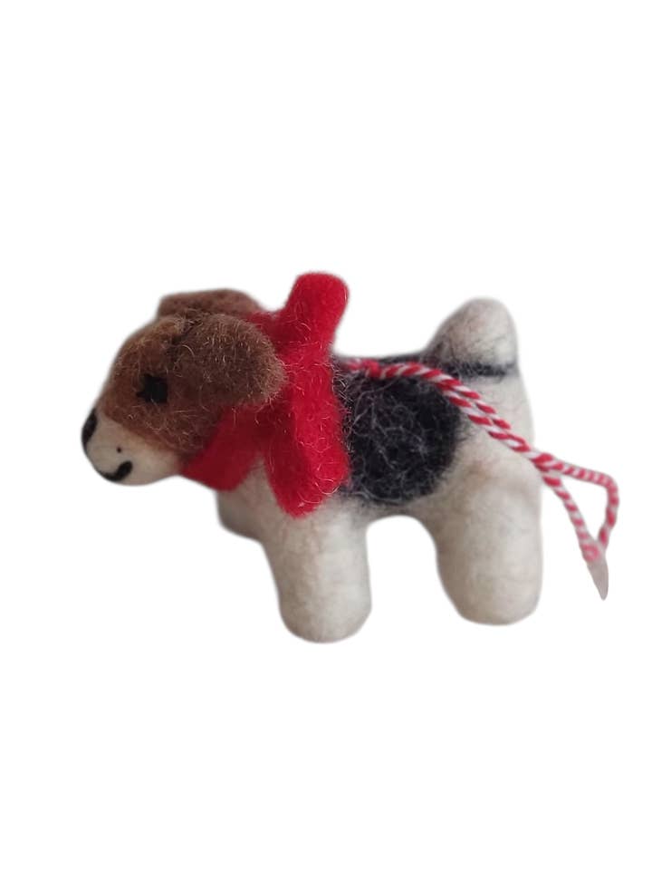 ORN806 - Felt Christmas Ornament- Dog With Red Bow Collar for wholesale by Evergreen Guardian Imports
