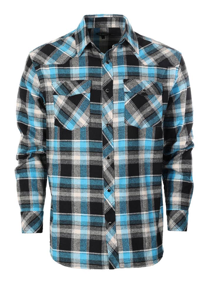 b-one inc - Wholesale Button Down Shirt - Men's - Men's Flannel Plaid Western Shirt with Snap Buttons0