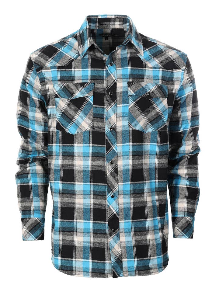 Men's Flannel Plaid Western Shirt with Snap Buttons for wholesale by b-one inc
